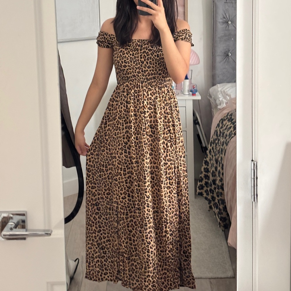 Papillon Leopard Print Off-Shoulder Maxi Dress